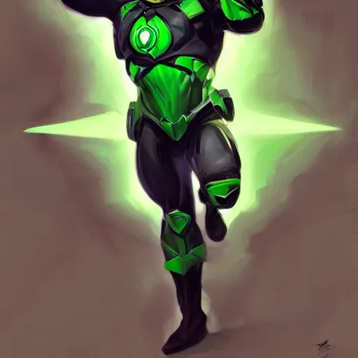 Image similar to greg manchess portrait painting of armored green lantern as overwatch character, medium shot, asymmetrical, profile picture, organic painting, sunny day, matte painting, bold shapes, hard edges, street art, trending on artstation, by huang guangjian and gil elvgren and sachin teng