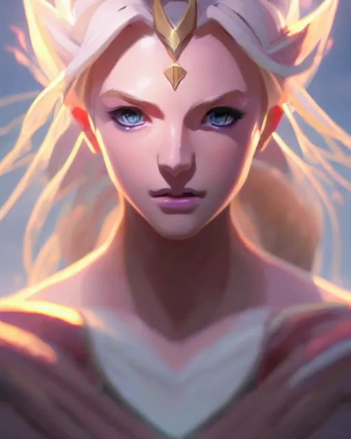 Image similar to lux from league of legends, detailed perfect face, exquisite details, fire magic, mid view, design on a white background, by studio muti, greg rutkowski makoto shinkai takashi takeuch studio ghibli