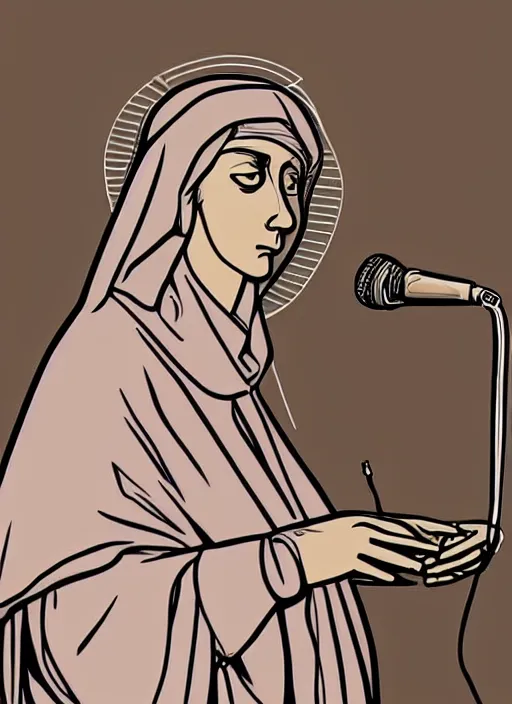 Image similar to digital art of saint catherine of siena recording a podcast wearing headphones 8k UHD detailed, vector art