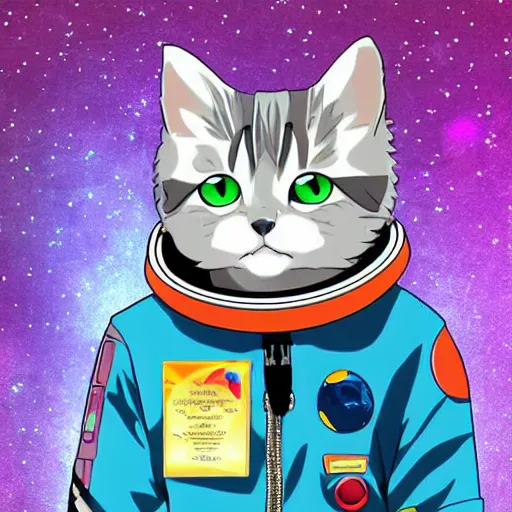 Prompt: an anime cat wearing a space suit, award winning digital art