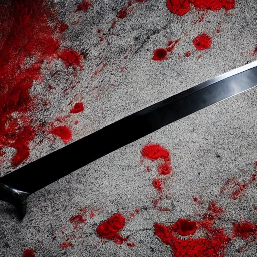 Image similar to an katana sword on the ground with blood stain, cinematic