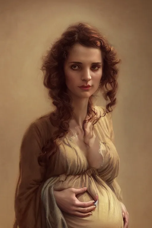 Image similar to Full-length portrait of a pregnant woman in besieged Leningrad, illustration, dramatic lighting, soft details, painting oil on canvas, art deco, octane render, HDR, 4k, 8k, HD, by Edmund Blair Leighton, Brom, Charlie Bowater, trending on artstation, faces by Tom Bagshaw, Sargent