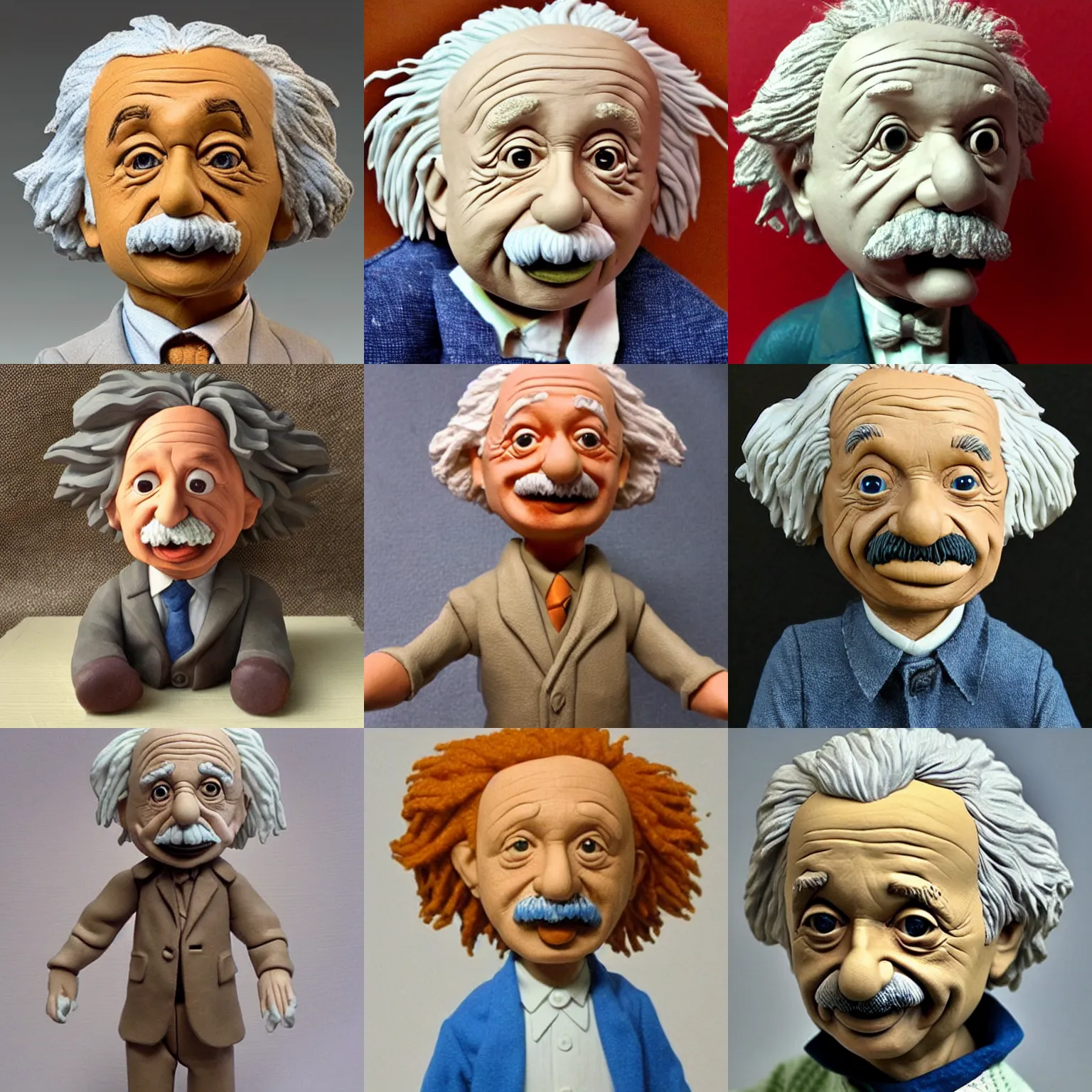 Prompt: albert einstein!!! clay! close detailed sculpted head , style: claymation puppet kids clay , by guldies