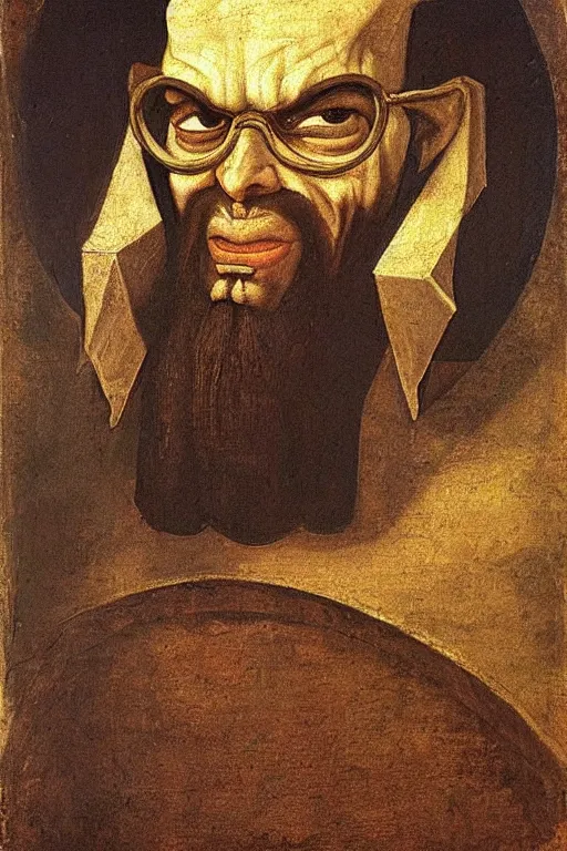 Image similar to renaissance oil painting of dr. neo cortex by leonardo davinci, hd image, perfect likeness