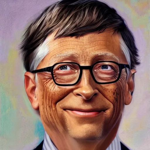 Image similar to Bill Gates with an earring, oil portrait