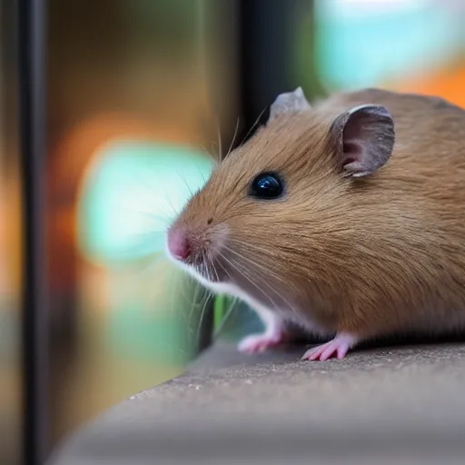 Image similar to photo of a hamster, outside a cinema, various poses, unedited, soft light, sharp focus, 8 k