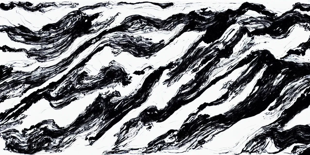 Prompt: laurentian appalachian mountains during winter, semiabstract black ink landscape artwork