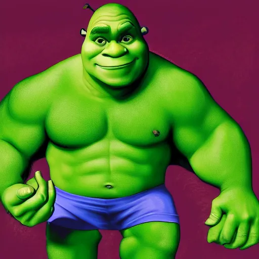 Image similar to Digital painting of Shrek as The Hulk