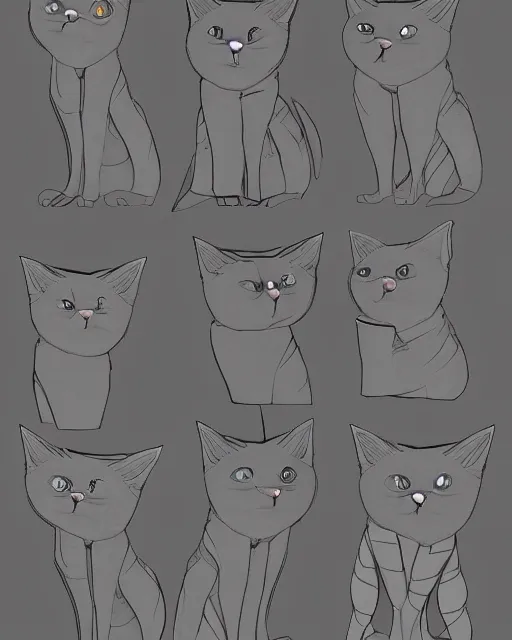 Prompt: fancy cat, a character model reference sheet