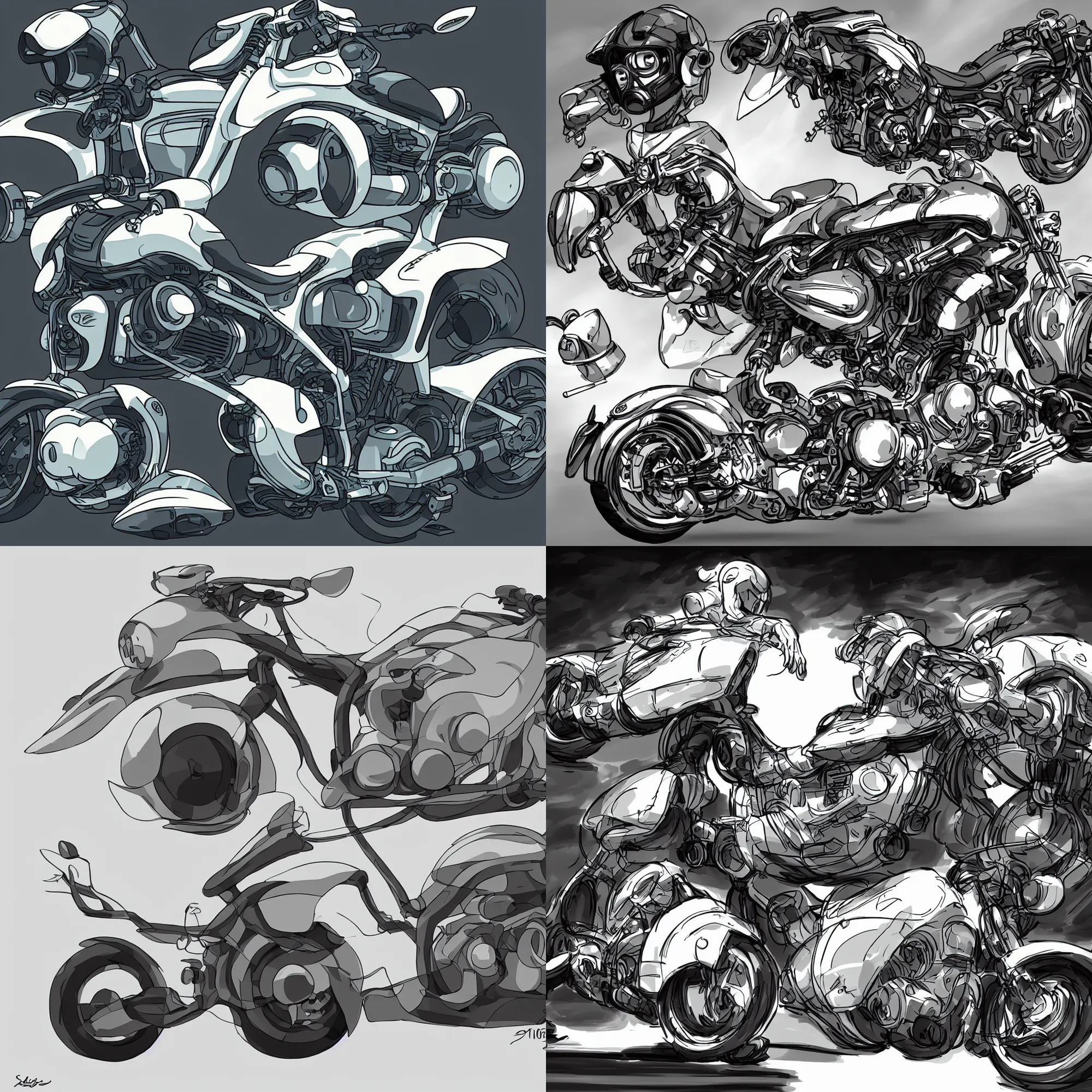 Prompt: futuristic concept art, 2030\'s motorcycle, white background, studio lighting, by studio ghibli