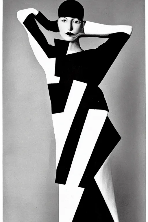 Image similar to avant garde dress black and white fashion photoshoot el lissitzky kazimir malevich