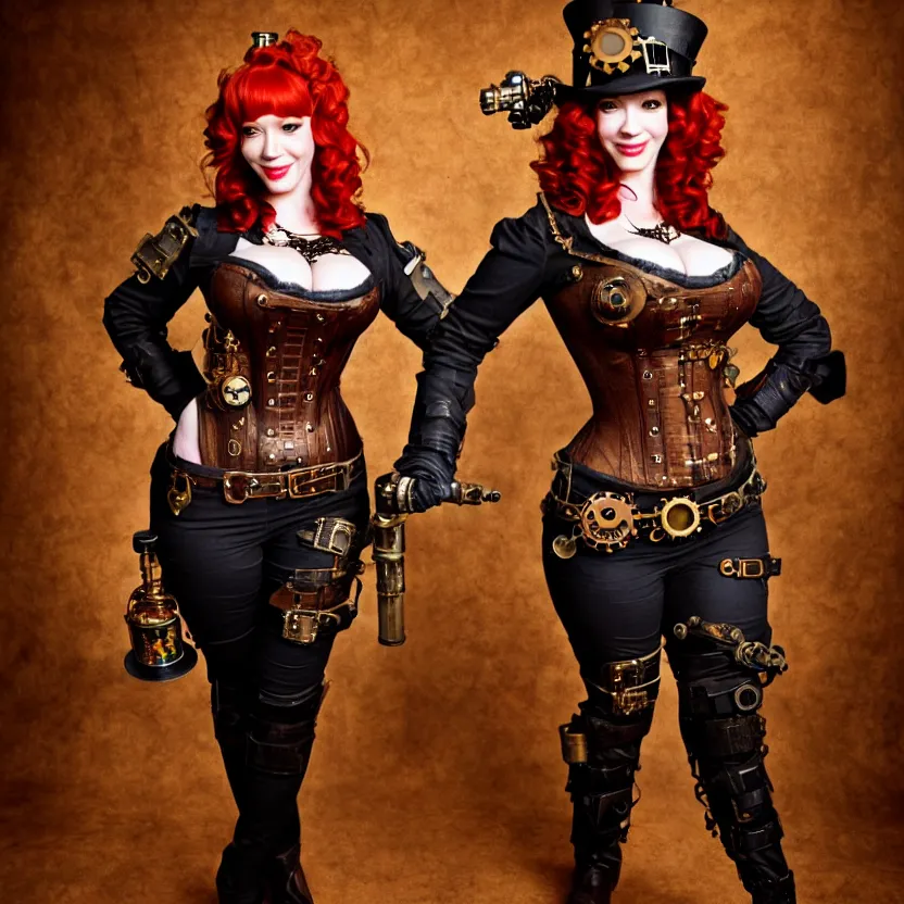 Prompt: full body photograph of christina hendricks as a steampunk warrior, extremely detailed. dslr. 8 5 mm.