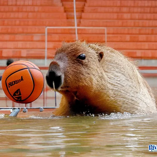 Prompt: Capybara Slam dunking a basketball