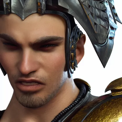 Image similar to still photo of fantasy warrior, male, highly detailed, photorealistic portrait, bright studio setting, studio lighting, crisp quality and light reflections, unreal engine 5 quality render