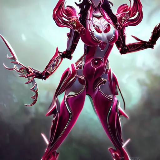 Image similar to highly detailed exquisite fanart, of a beautiful female warframe, but as a stunning anthropomorphic robot female dragon, standing elegantly, shining reflective off-white plated armor, bright Fuchsia skin, sharp claws, full body shot, epic cinematic shot, realistic, professional digital art, high end digital art, DeviantArt, artstation, Furaffinity, 8k HD render, epic lighting, depth of field