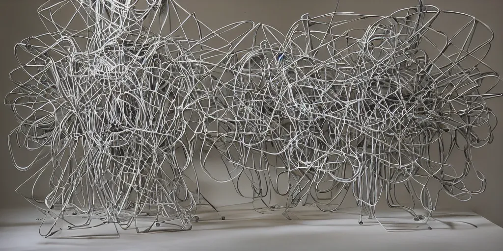 Image similar to a sculpture made out of different types of paper, an abstract sculpture by Ai Weiwei, featured on cg society, kinetic art, made of paperclips, made of wire, made of cardboard