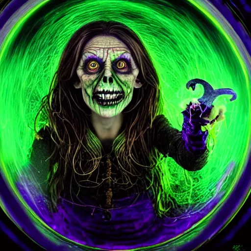 Prompt: a portrait of a scary ugly witch that is brewing a wicked potion in her cauldron that is marked with magical symbol that are glowing, highly detailed, digital photo, hdri, by christopher bretz and john carpenter, vivid colors, high contrast, 8 k resolution, intricate, photorealistic, smooth, psychedelic color scheme, concept art, award winning, cg society contest winner