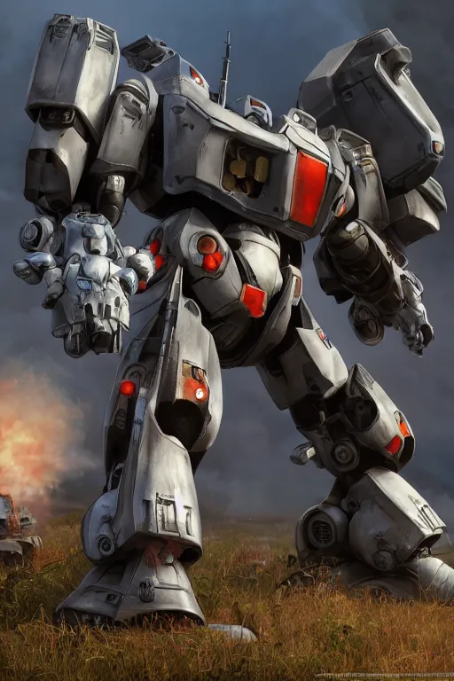 Image similar to mechwarrior 5 : mercenaries mech megaman transformer robot boss tank engine game octane render, 4 k, hd 2 0 2 2 3 d cgi rtx hdr style chrome reflexion glow fanart, global illumination ray tracing hdr fanart arstation by ian pesty by jesper ejsing pixar and disney unreal zbrush central hardmesh