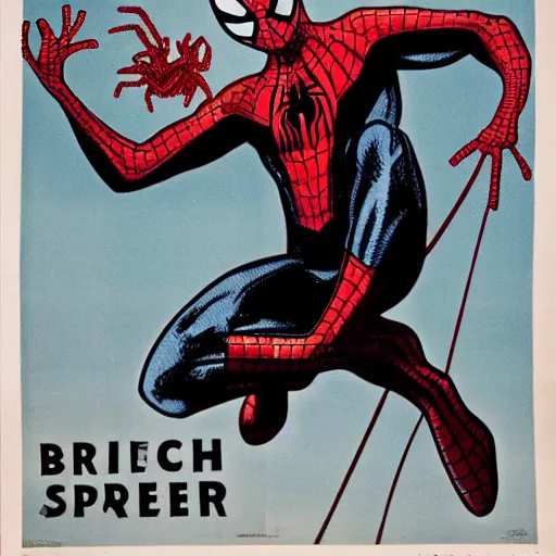 Prompt: Spider man in British propaganda poster