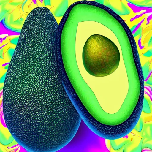 Prompt: avocado banana, psychedelic, digital art