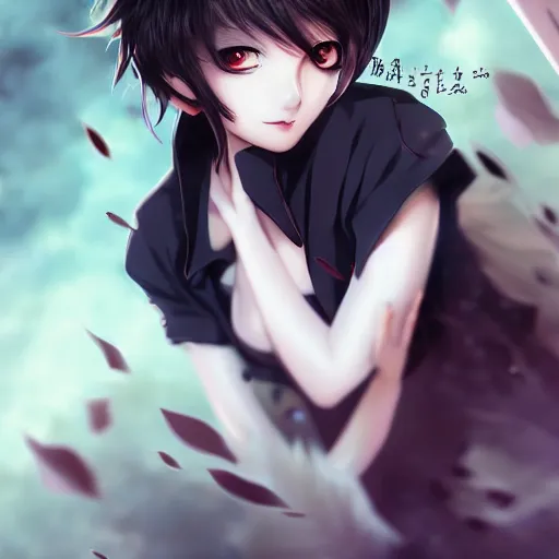 Prompt: beautiful anime girl art by yan gisuka, JeonSeok Lee, artgerm, Ross draws, zeronis, Chengwei Pan on artstation #short hair #black hair #beautiful woman #main character #vampire