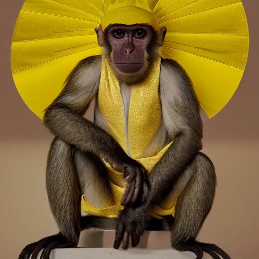 Image similar to a monkey wearing a yellow kimono, 8 k