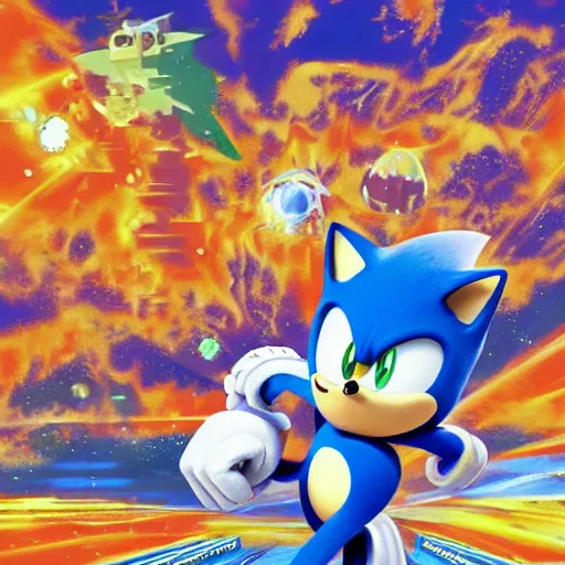 Image similar to sonic the hedgehog from sonic the hedgehog (1991) traveling through the cosmos,pixel art, digital art, 8k, award winning