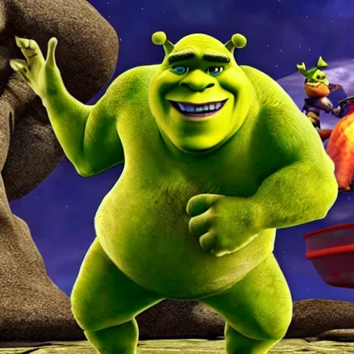 Prompt: Shrek on Super Smash bros ultimate