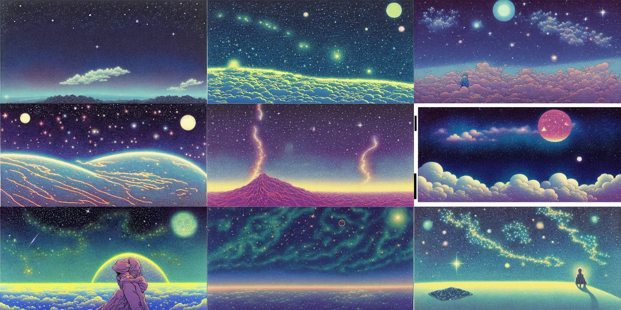Prompt: ( ( ( ( ( beautiful starry sky and cloud ) ) ) ) ) by mœbius!!!!!!!!!!!!!!!!!!!!!!!!!!!, overdetailed art, cd jacket