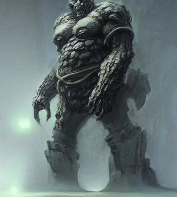 Image similar to golem concept, beksinski, age of sigma art, frank franzetta, ruan jia, dark soul armor concept, trending on artstation, wayne barlowe, adrian smith fantasy art, elden ring art, the hobbit art, lord of the ring art, infinity blade armor