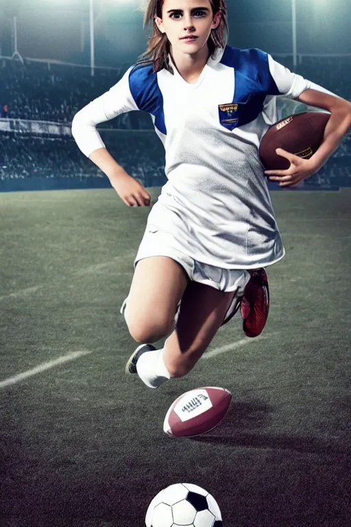 Prompt: emma watson as football player, hyper realistic