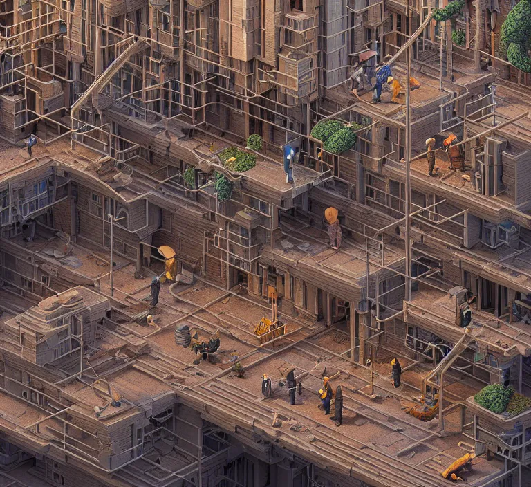 Prompt: hyperrealism photography hyperrealism concept art of highly detailed beavers builders that building highly detailed futuristic city with bricks by wes anderson and hasui kawase and scott listfield sci - fi style hyperrealism rendered in blender and octane render