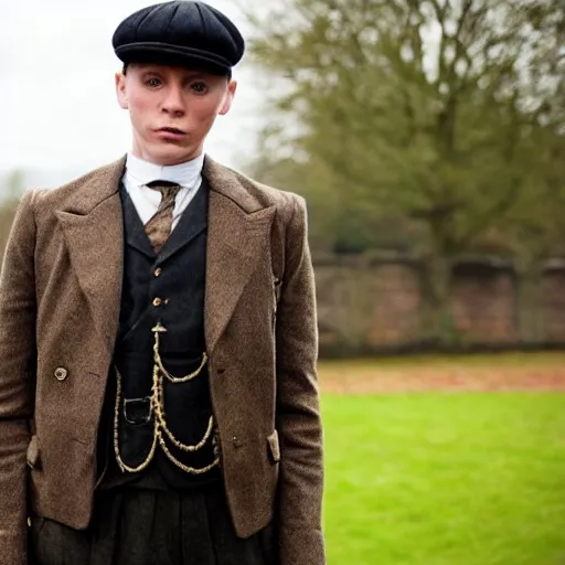 Image similar to photo of a british young man wearing peaky blinders outfits,