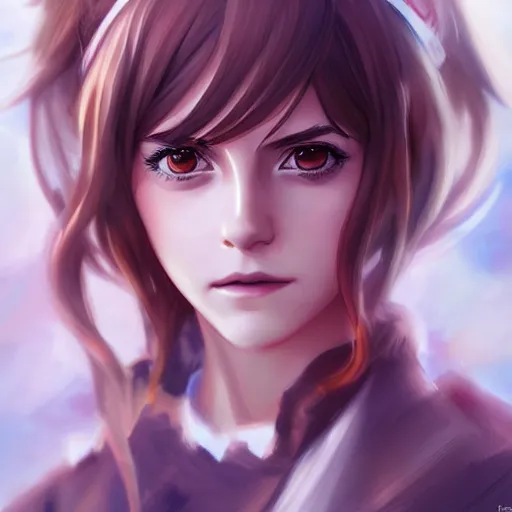 Image similar to anime portrait of emma watson as an anime girl by Stanley Artgerm Lau, WLOP, Rossdraws, James Jean, Andrei Riabovitchev, Marc Simonetti, and Sakimichan, trending on artstation