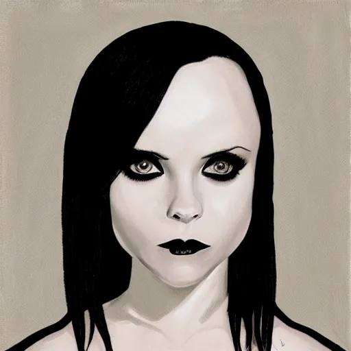 Prompt: goth christina ricci, art by michael miller