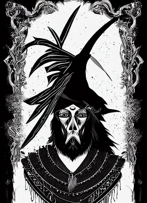 Image similar to raven warlock, wind magic, exquisite details, black beard, white background, by studio muti