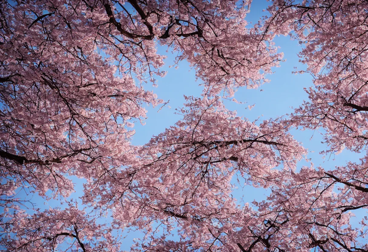 Image similar to looking up from under the cherry blossom trees f / 1. 9 6. 8 1 mm iso 4 0