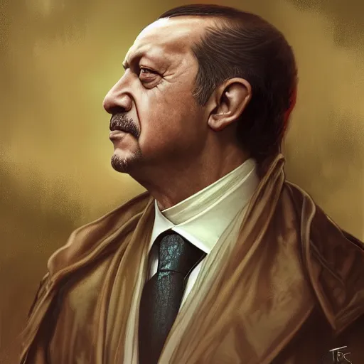 Image similar to portrait of recep tayyip erdogan, d & d, face, dark fantasy, intricate, elegant, highly detailed, digital painting, artstation, concept art, smooth, sharp focus, illustration, art by artgerm and greg rutkowski and alphonse mucha