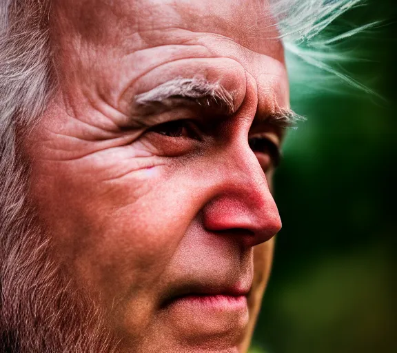 Image similar to award winning 5 5 mm close up portrait color photo of super saiyan biden, in a park by luis royo. soft light. sony a 7 r iv