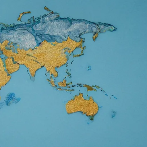 Prompt: A paper boat on the Pacific Ocean, slightly showing the continent behind it, realistic