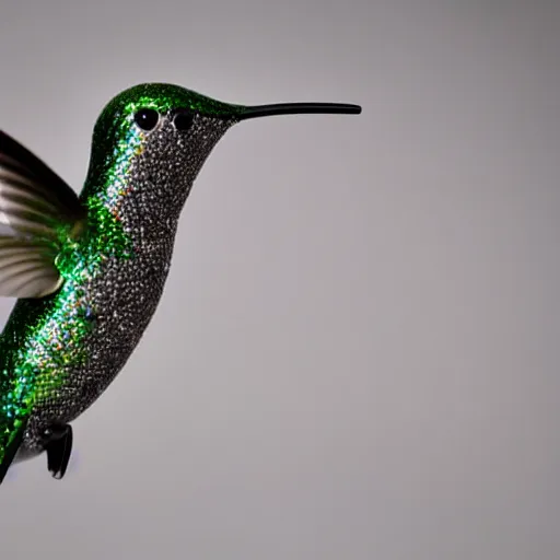 Prompt: hummingbird, swarovski, studio photograph