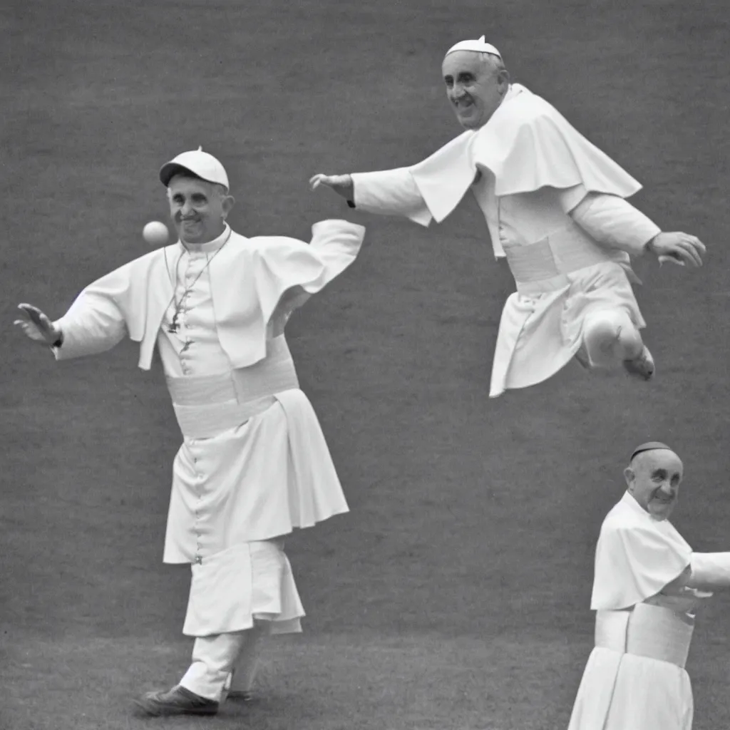 Image similar to the pope throwing a discus, vintage photograph, 8 k