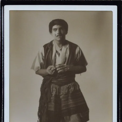 Image similar to polaroid photo of pedro sanchez as a gypsy