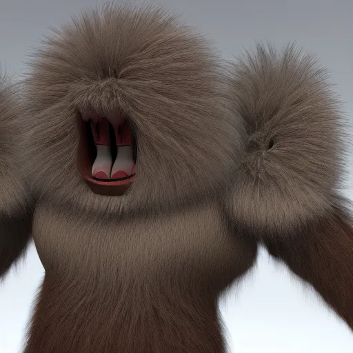 Prompt: fluffy alien creature character concept 3 d render with detailed fur 4 k