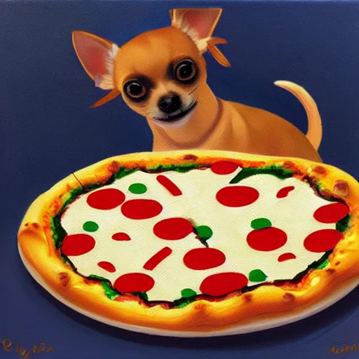 Prompt: abstract painting of a Chihuahua and pizza