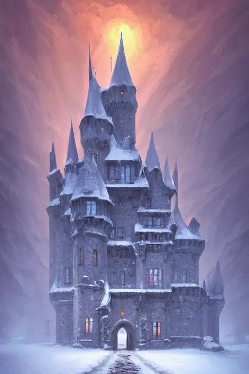 Prompt: a gothic castle in the snow, andreas rocha style