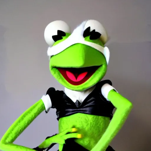 Image similar to kermit the frog as ragyo kiryuin from kill la kill, anime