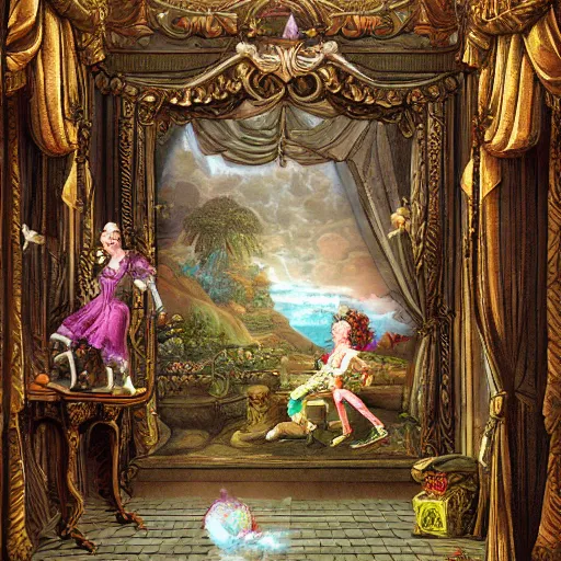 Image similar to rococo virtual art museum in a 9 0 s video game, net art, ps 1 graphics, ps 2 screenshot, hd, intricate, detailed