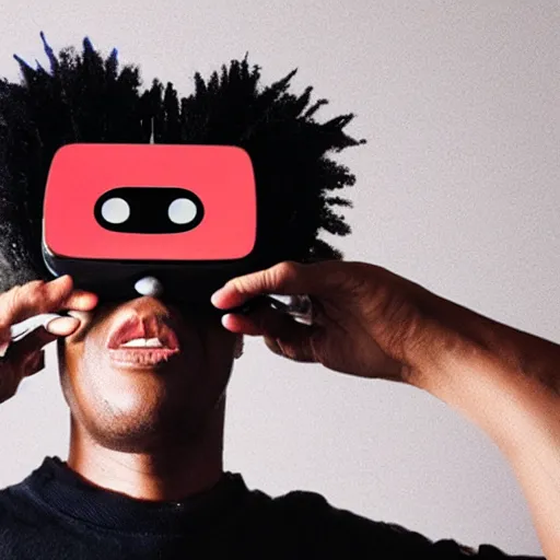 Prompt: a man wearing a virtual reality headset, in the style of jean-michel basquiat