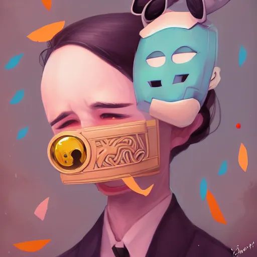 Prompt: a portrait of the happy mask salesman, cute, beautiful, art by lois van baarle and loish and ross tran and rossdraws and sam yang and samdoesarts and artgerm and saruei and disney and wlop, digital art, highly detailed, intricate, sharp focus, trending on artstation hq, deviantart, unreal engine 5, 4 k uhd image